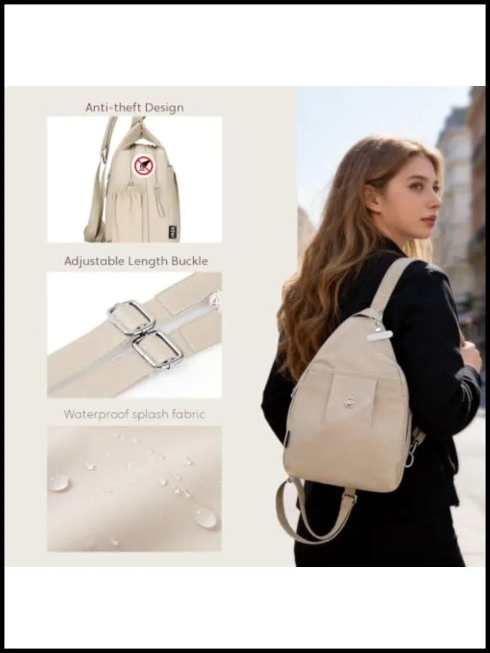 3-Way Convertible Anti-Theft Crossbody Backpack for Women Travel Sling Bag